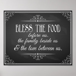 Poster Vintage Chalkboard Bless this food mariage print