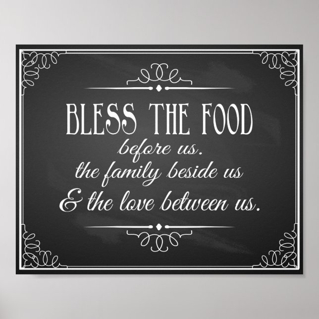 Poster Vintage Chalkboard Bless this food mariage print (Devant)