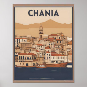 Poster Vintage Chania City Souvenirs cree grèce voyage