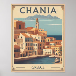 Poster Vintage Chania City Souvenirs cree grèce voyage