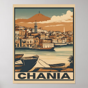 Poster Vintage Chania City Souvenirs cree grèce voyage
