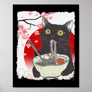 Poster Vintage chat manger Ramen amusant Japonais canne n
