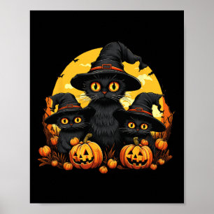 Poster Vintage Chat noir Halloween Citrouille Funny Chat 