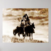 Poster vintage Cheyenne Warriors sur Horseback