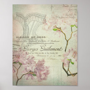 Poster Vintage Chic français Script Fleurs de Chabby Cors
