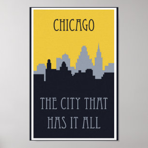 Poster vintage Chicago Skyline Travel