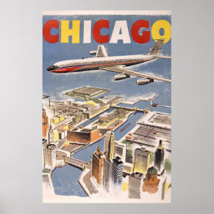 Poster Vintage Chicago USA Air Travel Publicité
