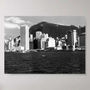 Poster Vintage China Hong Kong bay Skyscrapers view