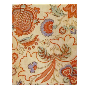 Poster Vintage Chintz Floral Antique Terracotta Français
