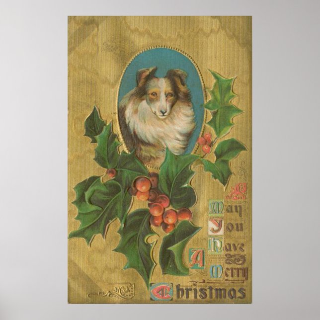 Poster Vintage Christmas Collie (Devant)