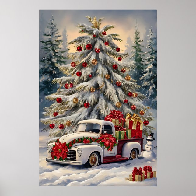 Poster Vintage Christmas Greeting Card – Majestic Snow- (Devant)
