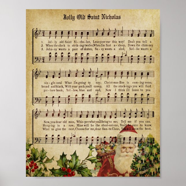 Poster Vintage Christmas Music Decoupage Imprimer (Devant)