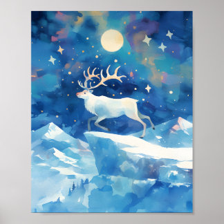 Poster Vintage Christmas Reindeer Watercolor Painting Art