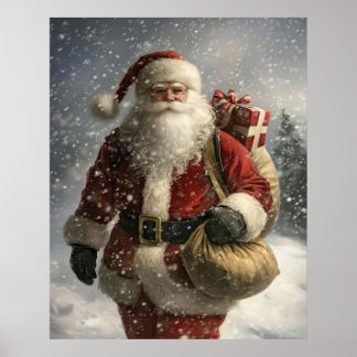 Poster Vintage Christmas Santa Claus Portrait Wall Art