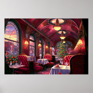 Poster Vintage Christmas Train with Beautiful Decorations