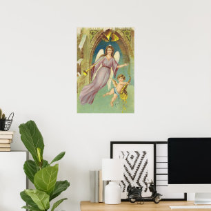 Poster Vintage Christmas, Victorian Angel with Cherub