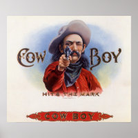 Vintage Cigar Étiquette Art, Cowboy frappe la marq