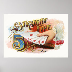 Poster Vintage Cigar Label Art Straight Flush with Hearts