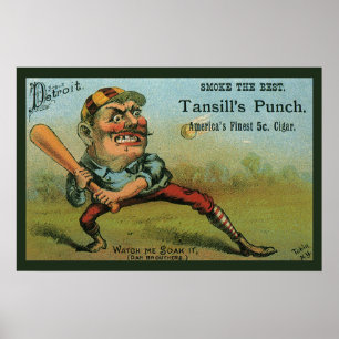 Poster Vintage Cigar Label, Sports Baseball Tansill Punch