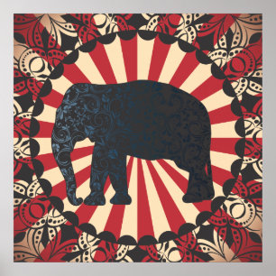 Poster Vintage Circus Elephant Free Mandarin Circle Too