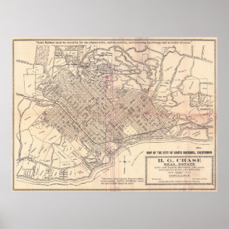 Poster Vintage City Map of Santa Barbara California 1930
