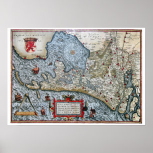 Poster Vintage coastal map of Holland