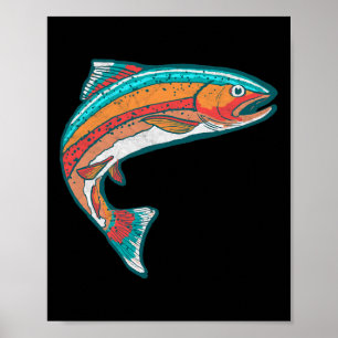 Poster Vintage Colorful Trout Fishing Retro Fish Graphic