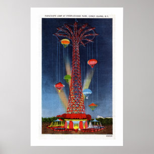 Poster Vintage Coney Island  parachute jump