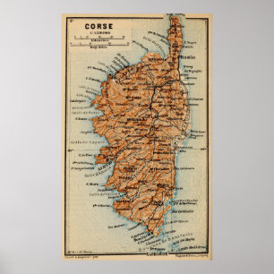 Poster Vintage Corsica France Map (1886)