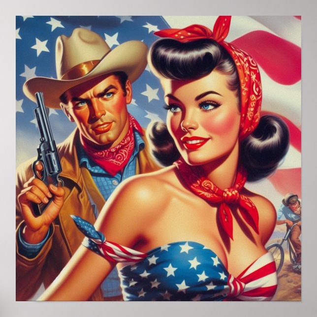 Poster Vintage Cowboy et Pin Up (Devant)
