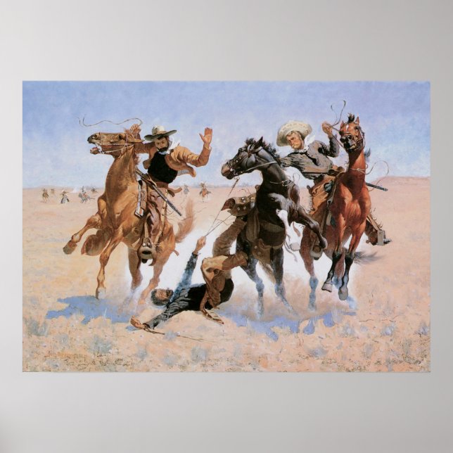Poster Vintage Cowboys, Aiding a Camrade by Remington (Devant)