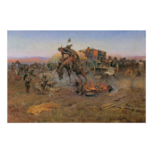 Poster Vintage Cowboys, Camp Cook's Trouble du CM Russell