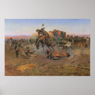 Poster Vintage Cowboys, Camp Cook's Trouble du CM Russell