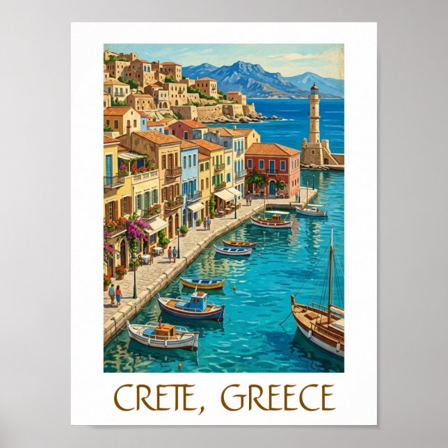 Poster Vintage Crete Greece Mediterranean Travel Scenery (Devant)