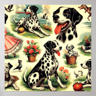 Poster Vintage Cute Dalmatien sans joint