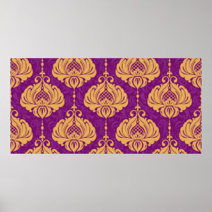 Poster Vintage damas ornementale sans couture motif