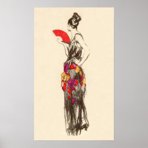 Poster Vintage dame de mode avec une robe de printemps