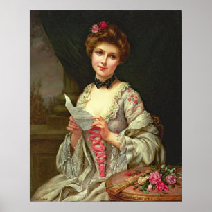Poster Vintage Dame Élégante Avec Roses