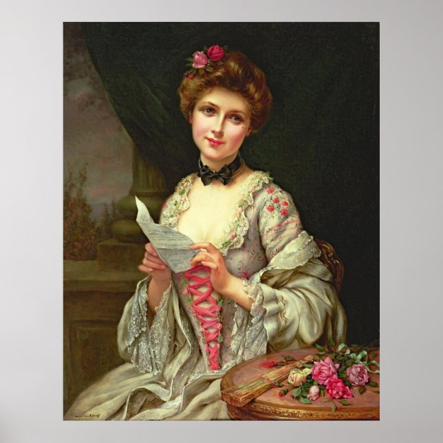 Poster Vintage Dame Élégante Avec Roses (Devant)