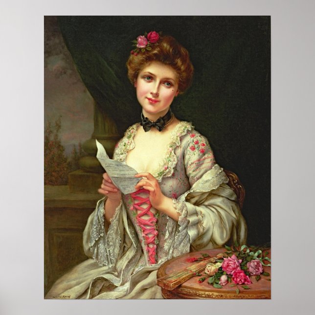 Poster Vintage Dame Élégante Avec Roses (Devant)