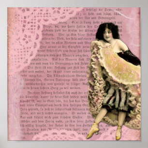 Poster Vintage dame en rose Arrière - plan médiatique mix