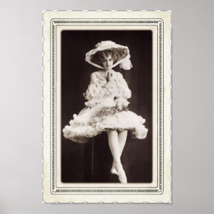 Poster Vintage Dame Victorienne En Robe De Ballet B/W