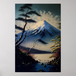 Poster vintage d'art japonais Mt Fuji
