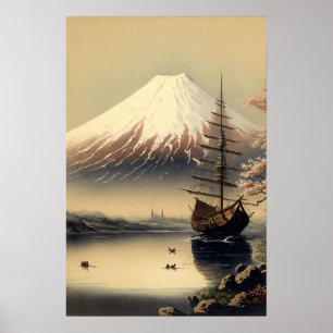 Poster vintage d'art japonais Mt Fuji