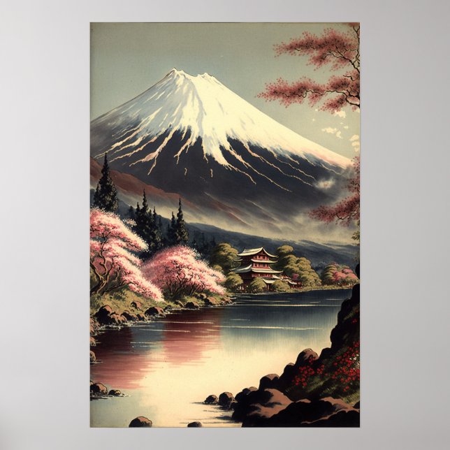 Poster vintage d'art japonais Mt Fuji (Devant)
