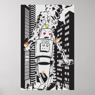 Poster vintage d'attaque robotique