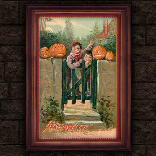 Poster vintage de 1908 Halloween Boys et Citrouill