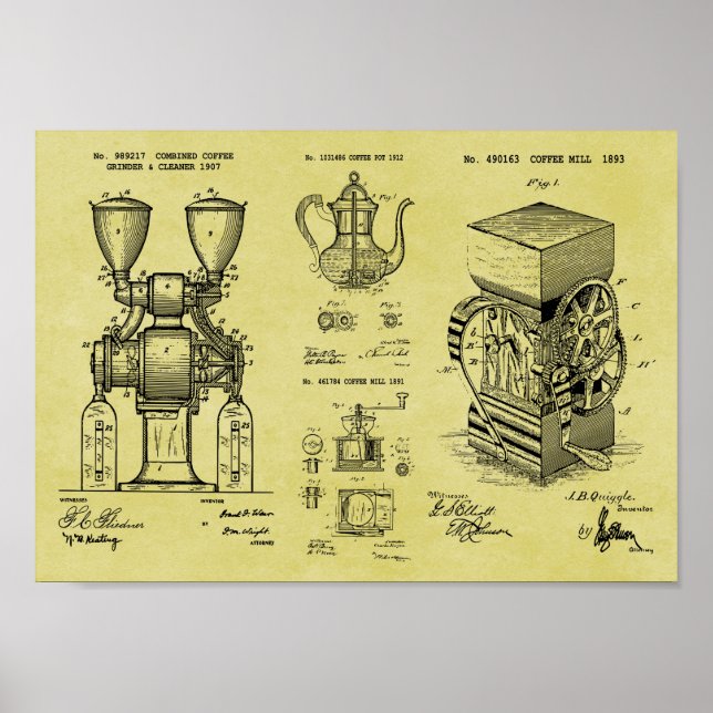 Poster vintage de brevet de café Imprimer l'affich (Devant)