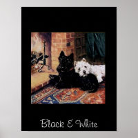 Poster vintage de chiens noirs et blancs