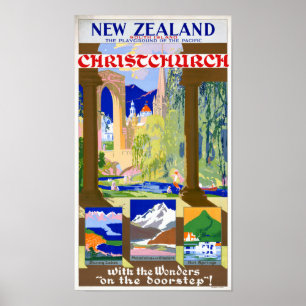 Poster vintage de la Nouvelle Zélande Christchurch